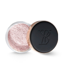 Small powder jar with light pink mineral powder and black lid