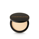 Pressed mineral rice powder compact in warm beige shade, black lid and pan