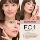 BeyondBlur Skin Perfecting Foundation shade FC1 very fair cool 1; bottle and face swatch.