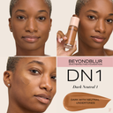 BeyondBlur Skin Perfecting Foundation shade DN1 dark neutral; bottle and cheek swatch.