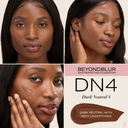 BeyondBlur Skin Perfecting Foundation shade DN4 dark neutral 4; bottle and face swatch.