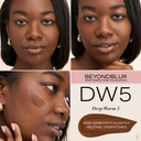 BeyondBlur Skin Perfecting Foundation shade DW5 deep warm 5; bottle and face swatch.