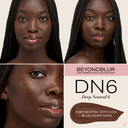 BeyondBlur Skin Perfecting Foundation shade DN6 deep neutral 6; bottle and cheek swatch.