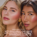 Pro Glow Crème Highlighter Stick® applied to two models with pink shimmer cheek highlights