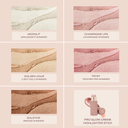 Pro Glow Crème Highlighter Stick with five shimmer shade swatches