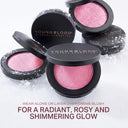 Pressed mineral blush in black compact cases with rosy pink shimmering powder