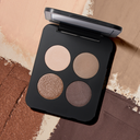 Pressed eyeshadow quad with pale cream, taupe, bronze shimmer, and mauve plum matte pans
