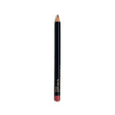 Lip liner pencil with black casing and rose tip on a white background