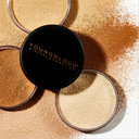 Mineral loose foundation compact with two lids and visible powder pans