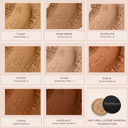 Mineral loose foundation color swatch tiles showing medium to dark tones