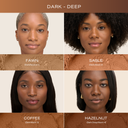 Mineral loose foundation on faces, dark to deep shade range shown