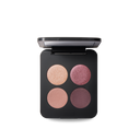 Pressed eyeshadow quad with champagne sparkle, berry shimmer, blush matte, deep plum matte pans
