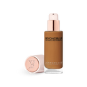BeyondBlur® Skin Perfecting Foundation bottle with pump and golden-brown swatch