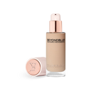 Skin perfecting foundation bottle with light tan beige shade and compact