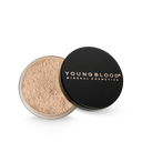 Youngblood mineral loose foundation powder, medium tan beige in open compact with lid