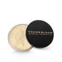 Youngblood mineral loose foundation powder, light beige in open compact with black lid